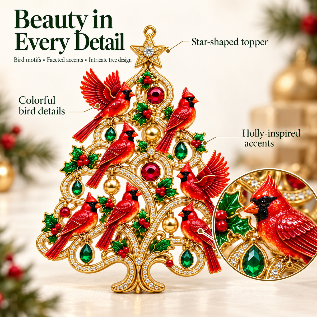Jeweled Songbird Christmas Tree Ornament Collection – 4 Collectible Crystal-Style Designs