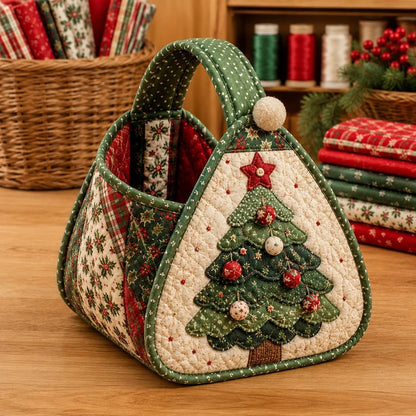 🎄Christmas Quilted Carry Basket Sewing Kit