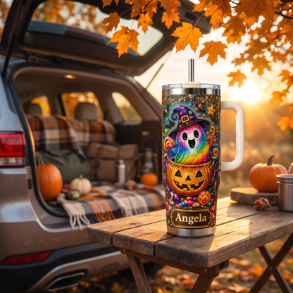 Personalized Rainbow Ghost Halloween Tumbler