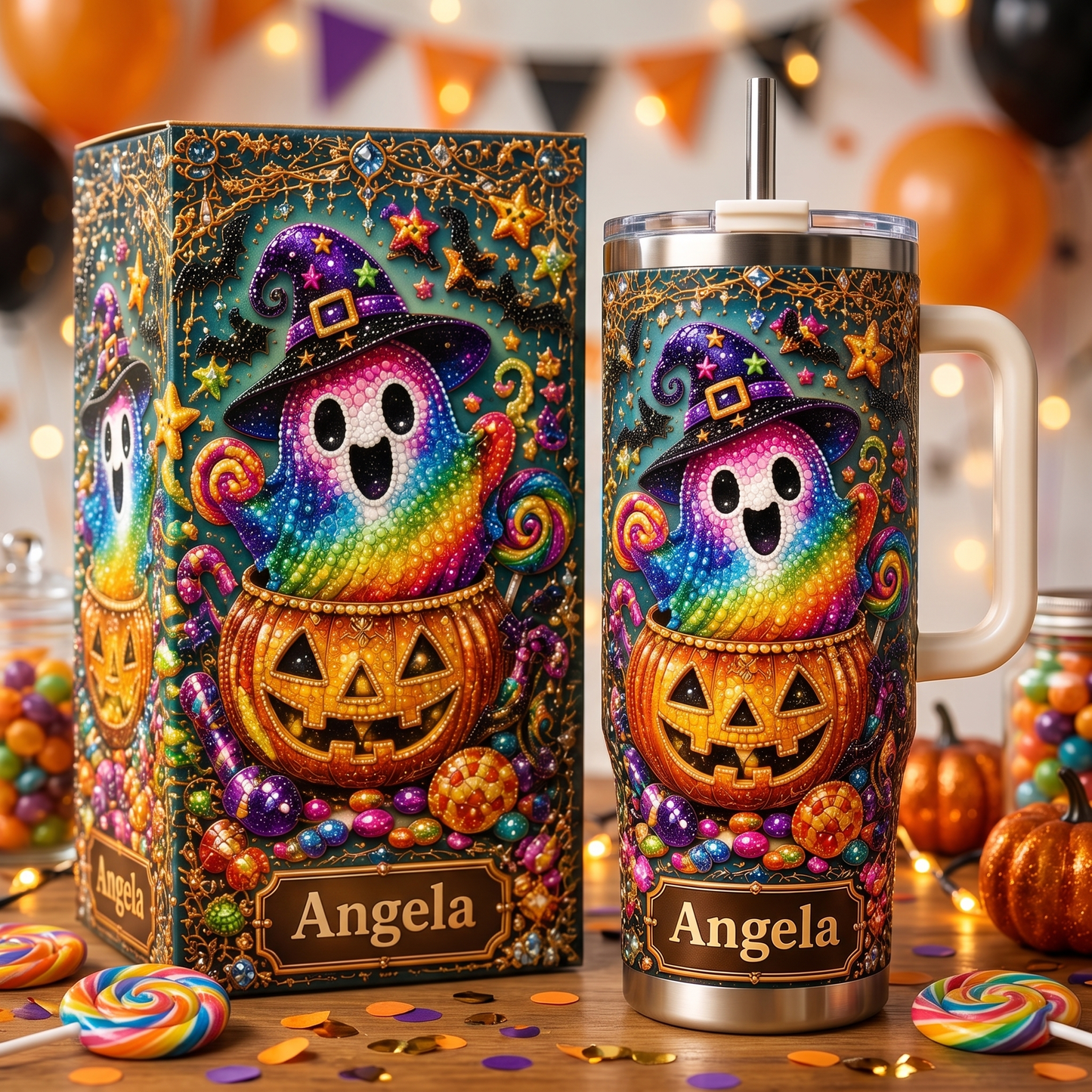 Personalized Rainbow Ghost Halloween Tumbler