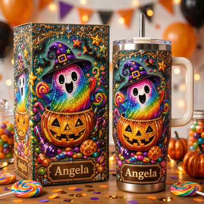 Personalized Rainbow Ghost Halloween Tumbler