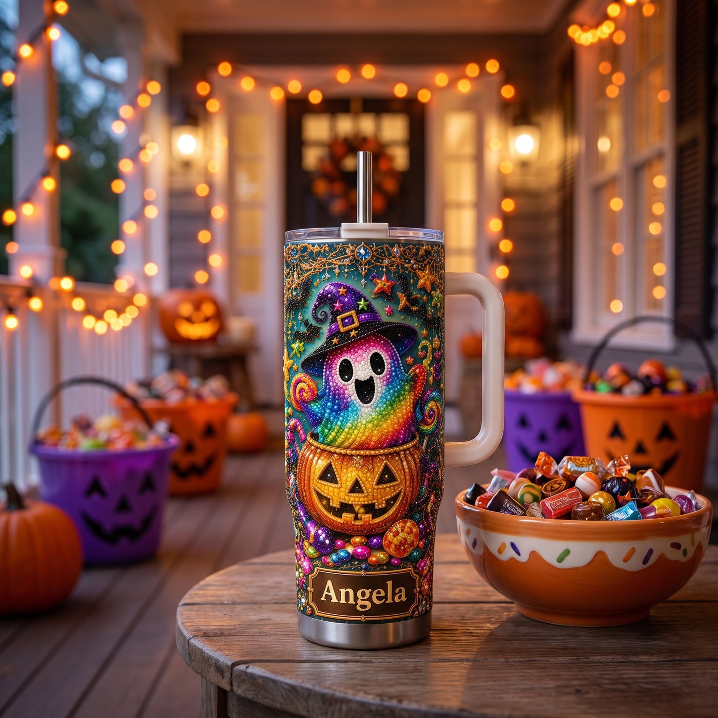 Personalized Rainbow Ghost Halloween Tumbler