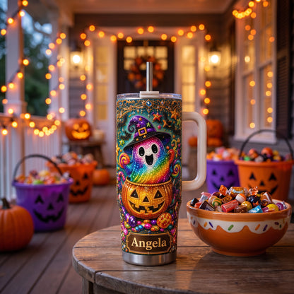 Personalized Rainbow Ghost Halloween Tumbler