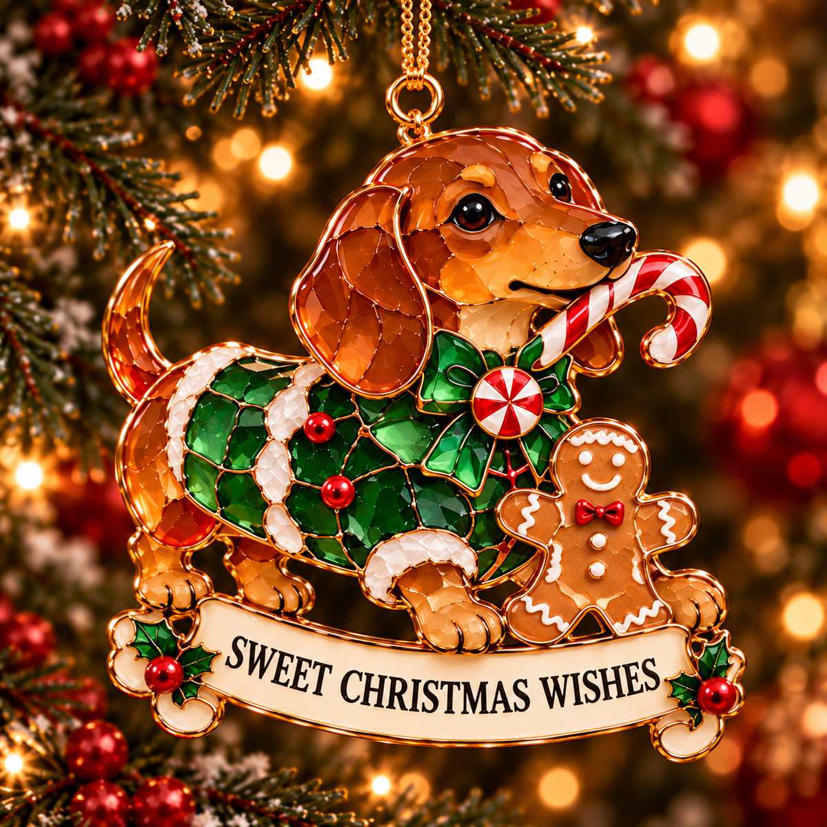 🐾 Dachshund Christmas Ornament