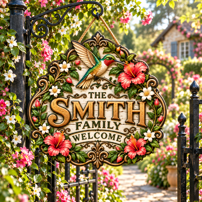 Personalized Garden Family Welcome Sign – Custom Last Name Garden Door Hanging Sign