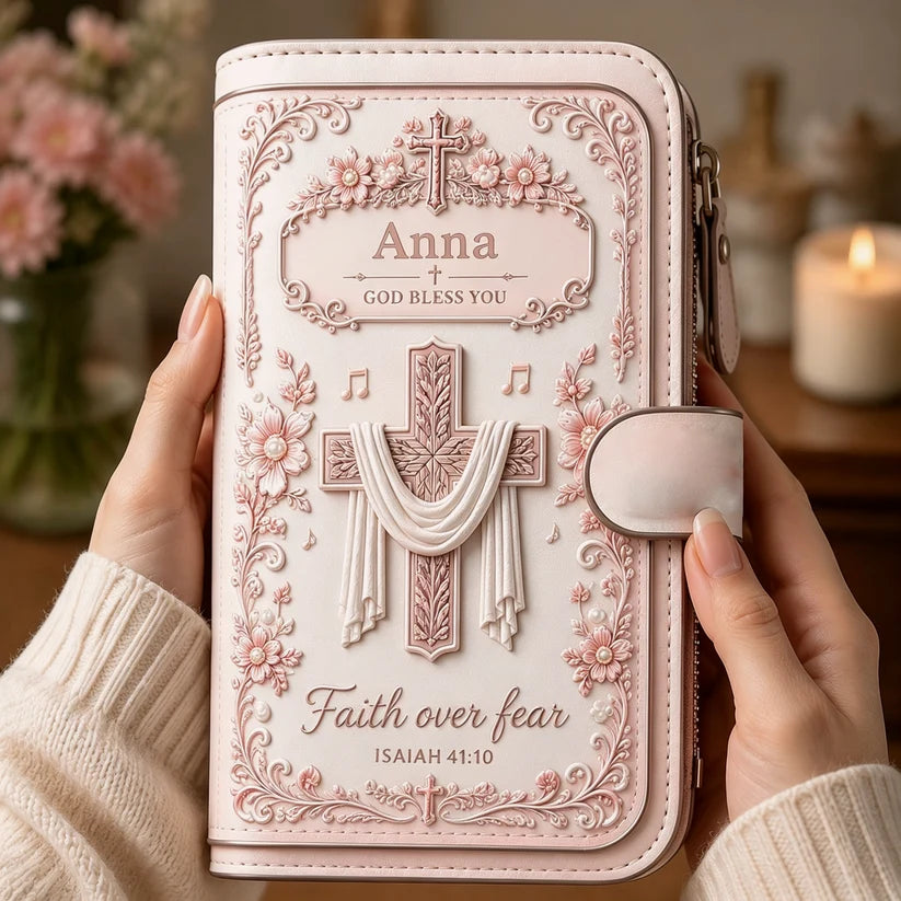 Personalized Faith Over Fear Wallet-Custom Name Faith Organizer