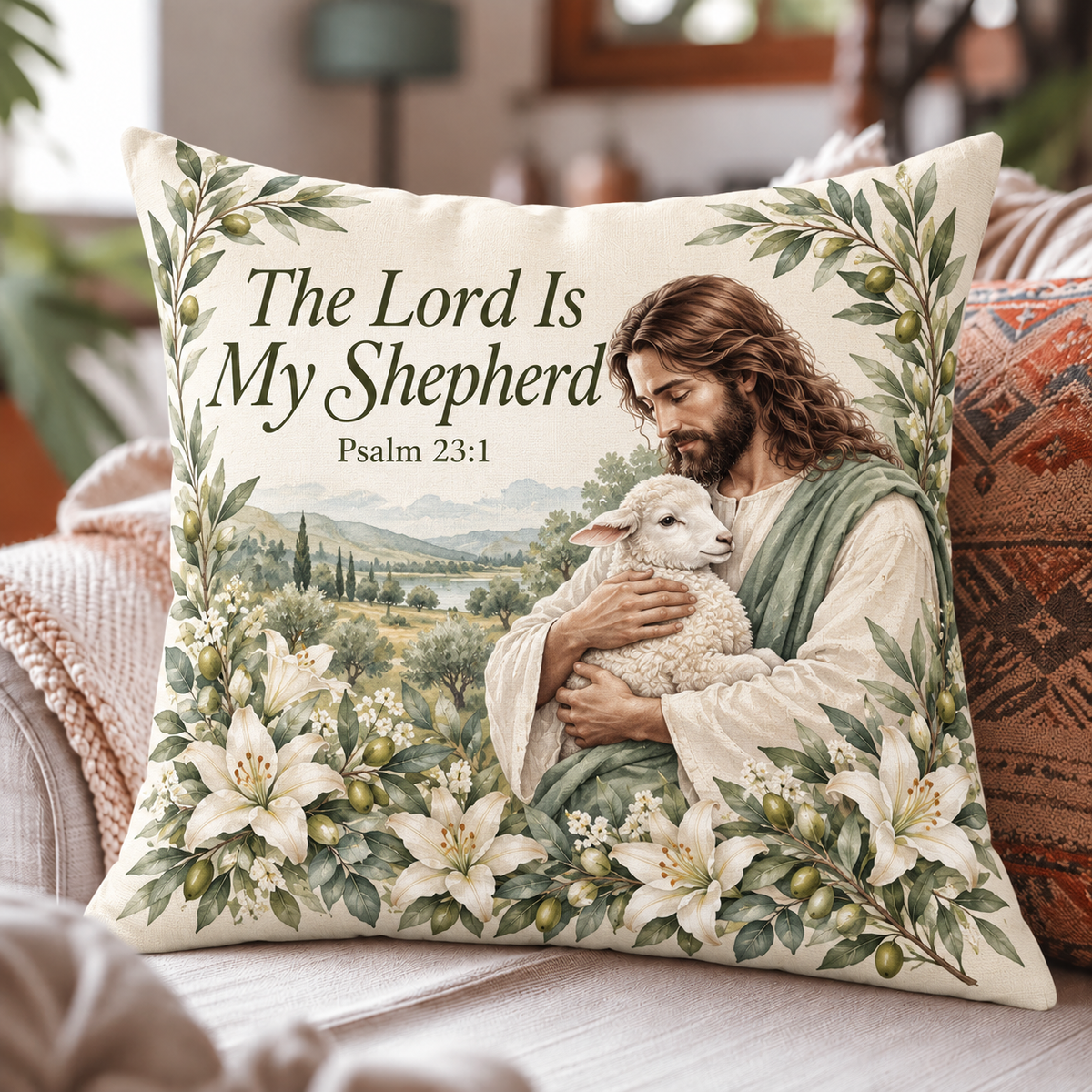 Faith & Remembrance Throw Pillow Cover – Inspirational Floral Designs, 18″ × 18″