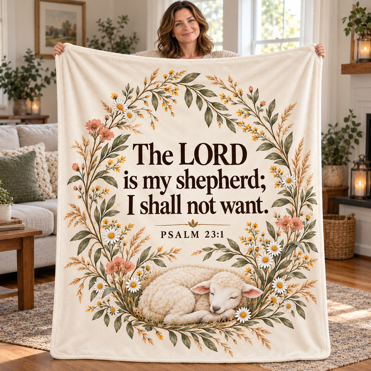 Wrapped in His Care 🕊️ Psalm 23:1 Soft Flannel Blanket