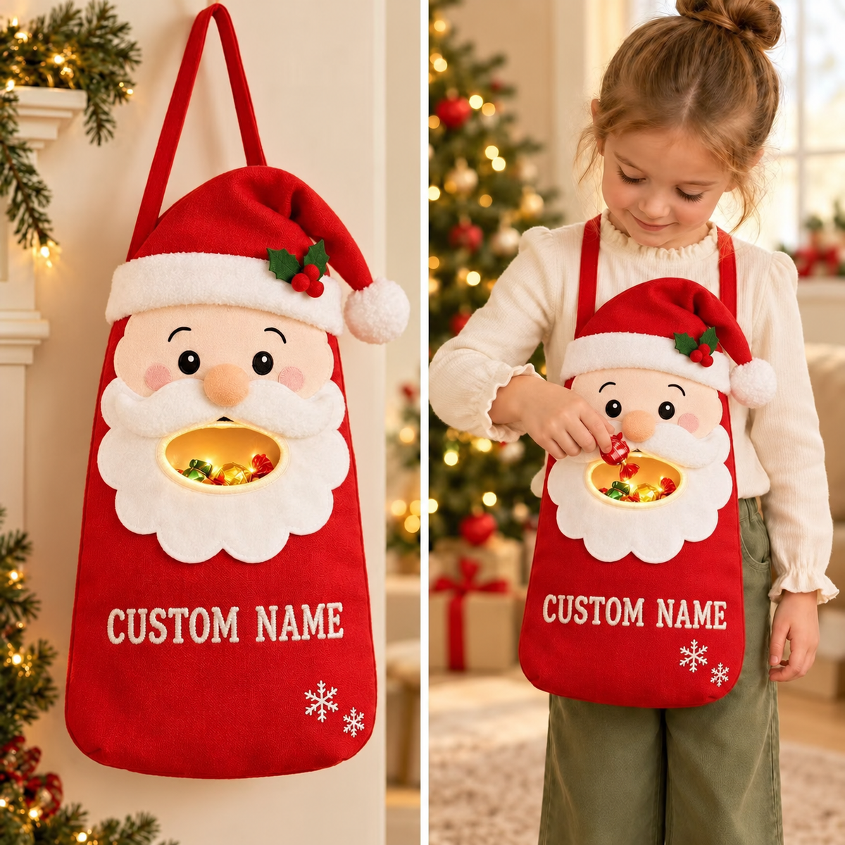 🎄🍬Personalized Christmas Candy Buddy Bag – Custom Name Kids Holiday Treat Bag