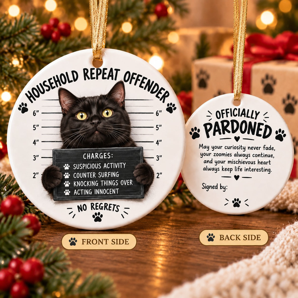 😼Customizable Name Cat Mugshot Ornament Collection