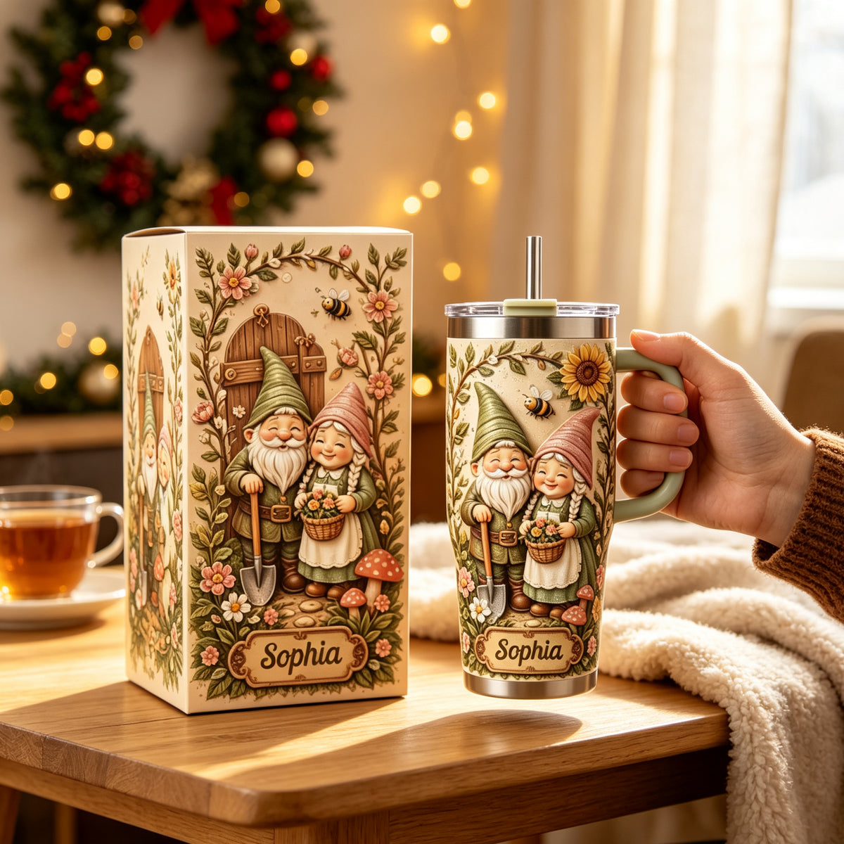 🌻 Personalized Garden Gnome Couple Tumbler - A Cheerful Cup Full of Flowers, Sunshine & Garden Charm