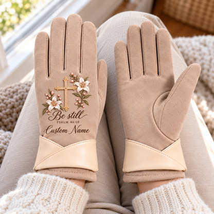 Personalized "Be Still" Winter Gloves 🤍 Custom Name Christian Gift for Her