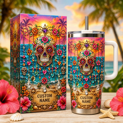 Personalized Sugar Skull Beach Tumbler With Name