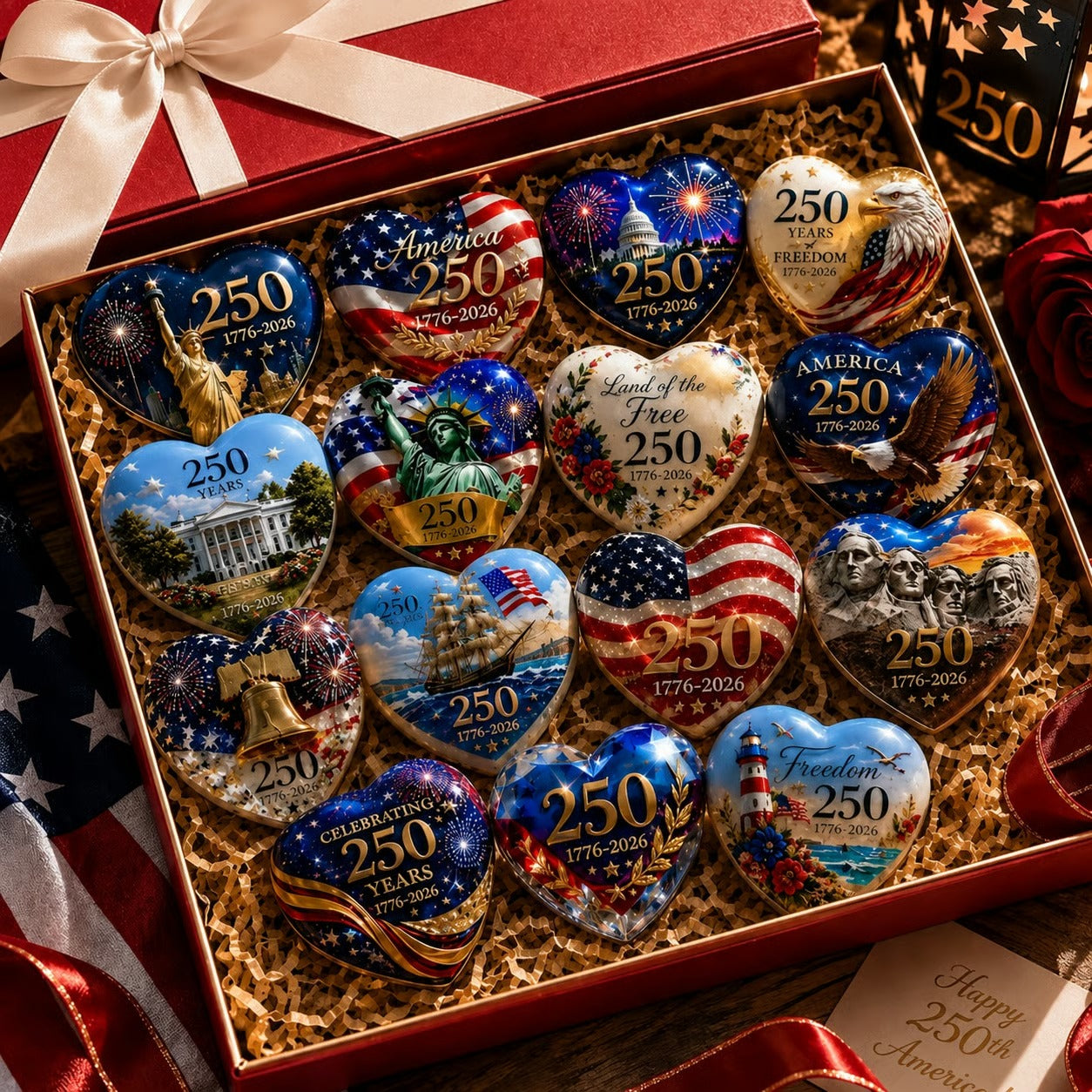 America 250th Anniversary Commemorative Heart Ornament Collection