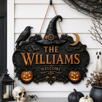 Custom Family Name Gothic Halloween Door Hanger