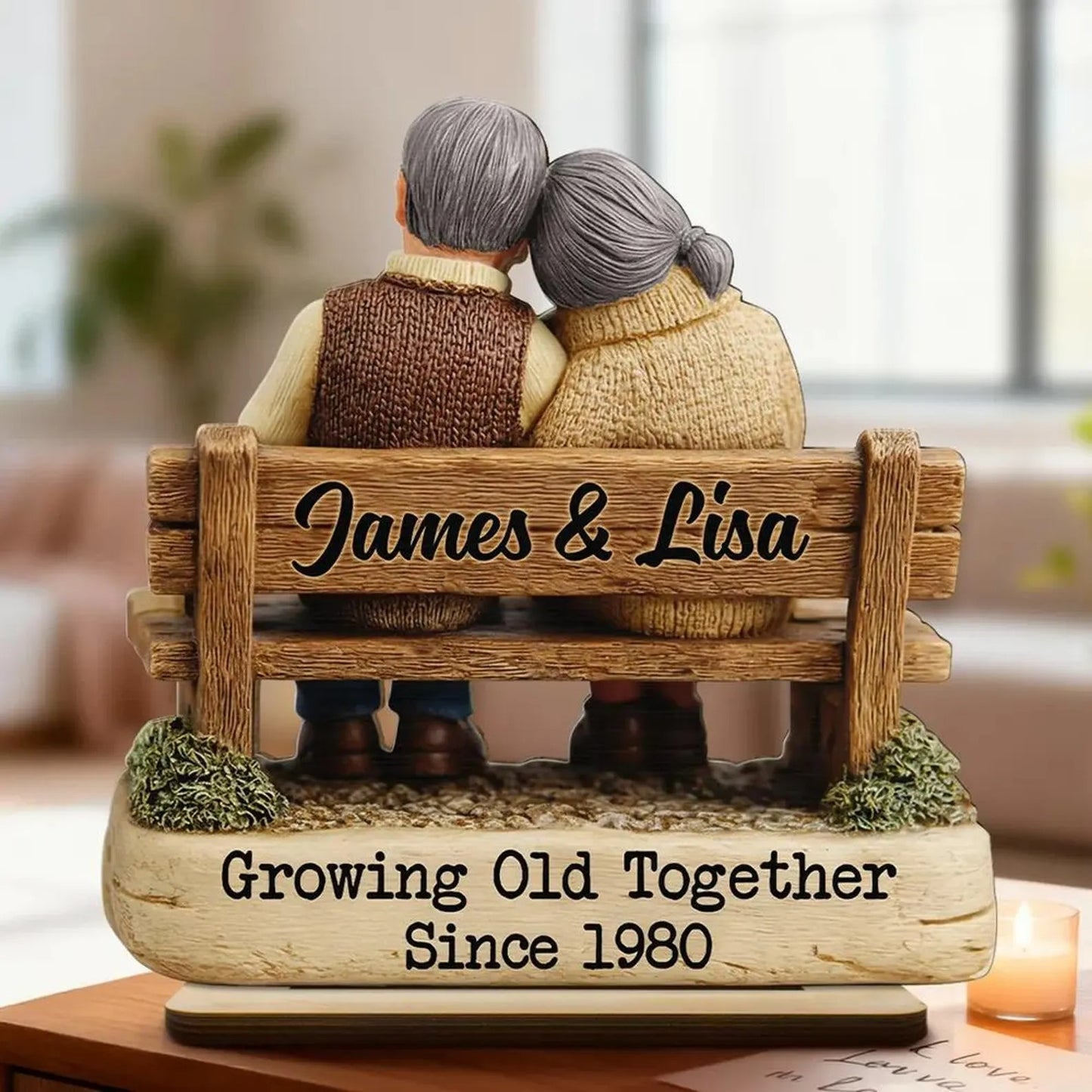 Custom Couple Bench Figurine – Growing Old Together Gift