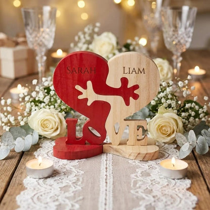 Personalized Intertwined Heart-Shaped Wooden Couple Figurine