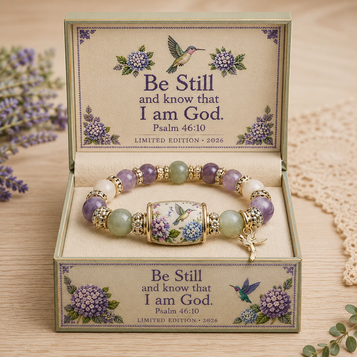 💜 Hummingbird Garden Faith Bracelet 🌸 | Custom message available on the gift box