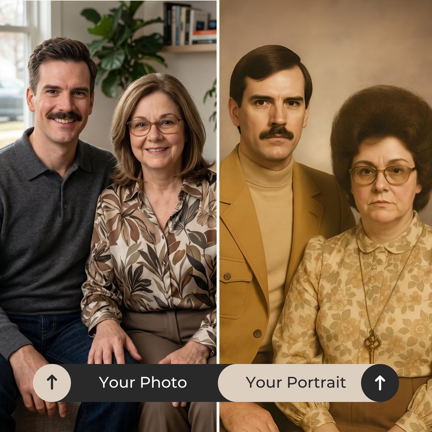 Personalized 1970s Couple Portrait from Photo