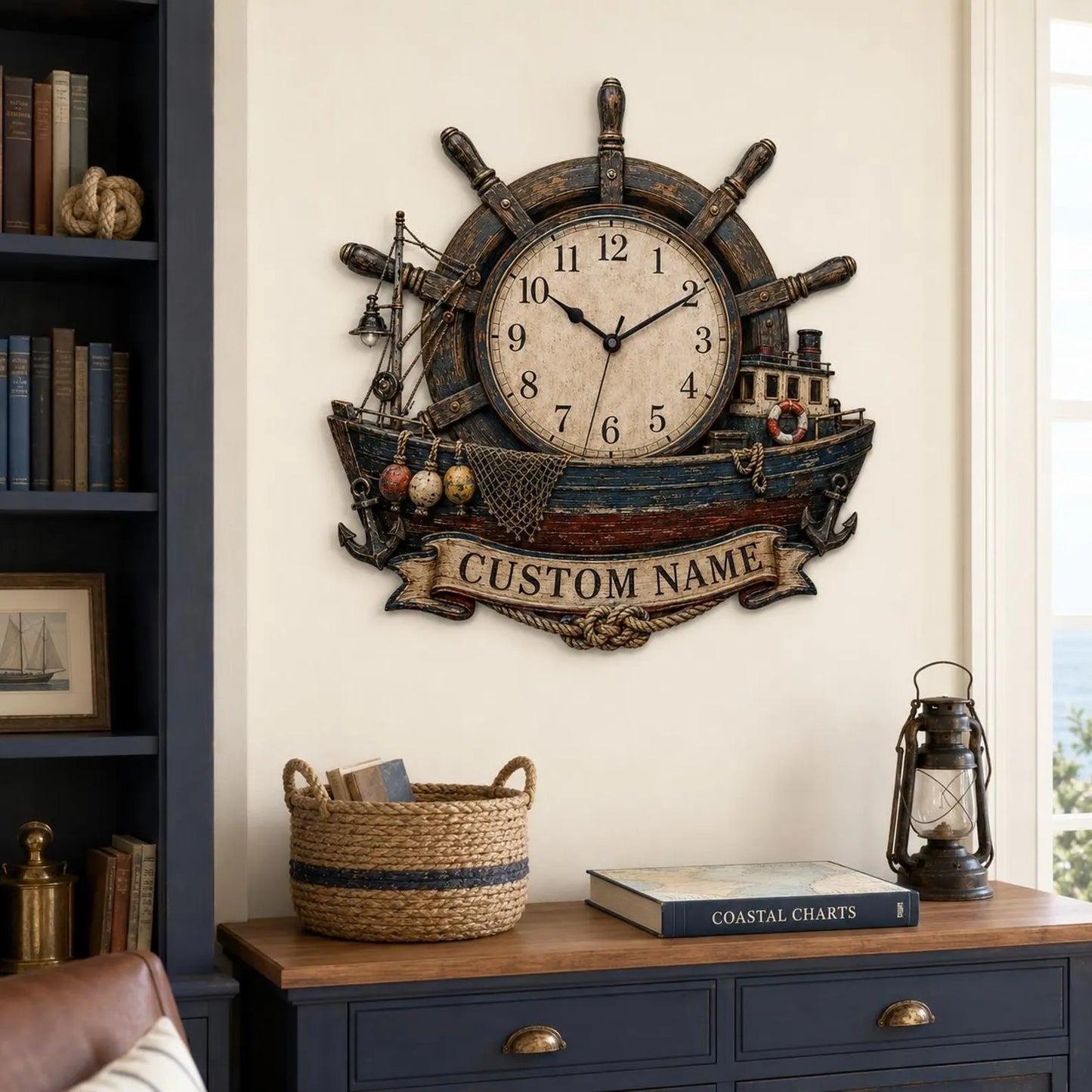 Personalized Fishing Boat Ship Wheel Clock