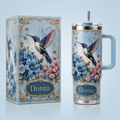 Personalized Hummingbird Tumbler – Custom Name Floral Gift Cup for Her