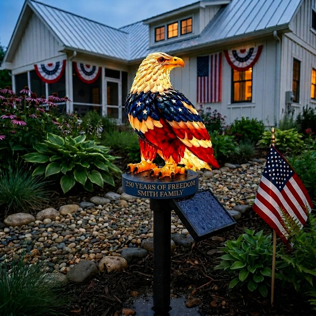 Personalized Patriotic Eagle Garden Light