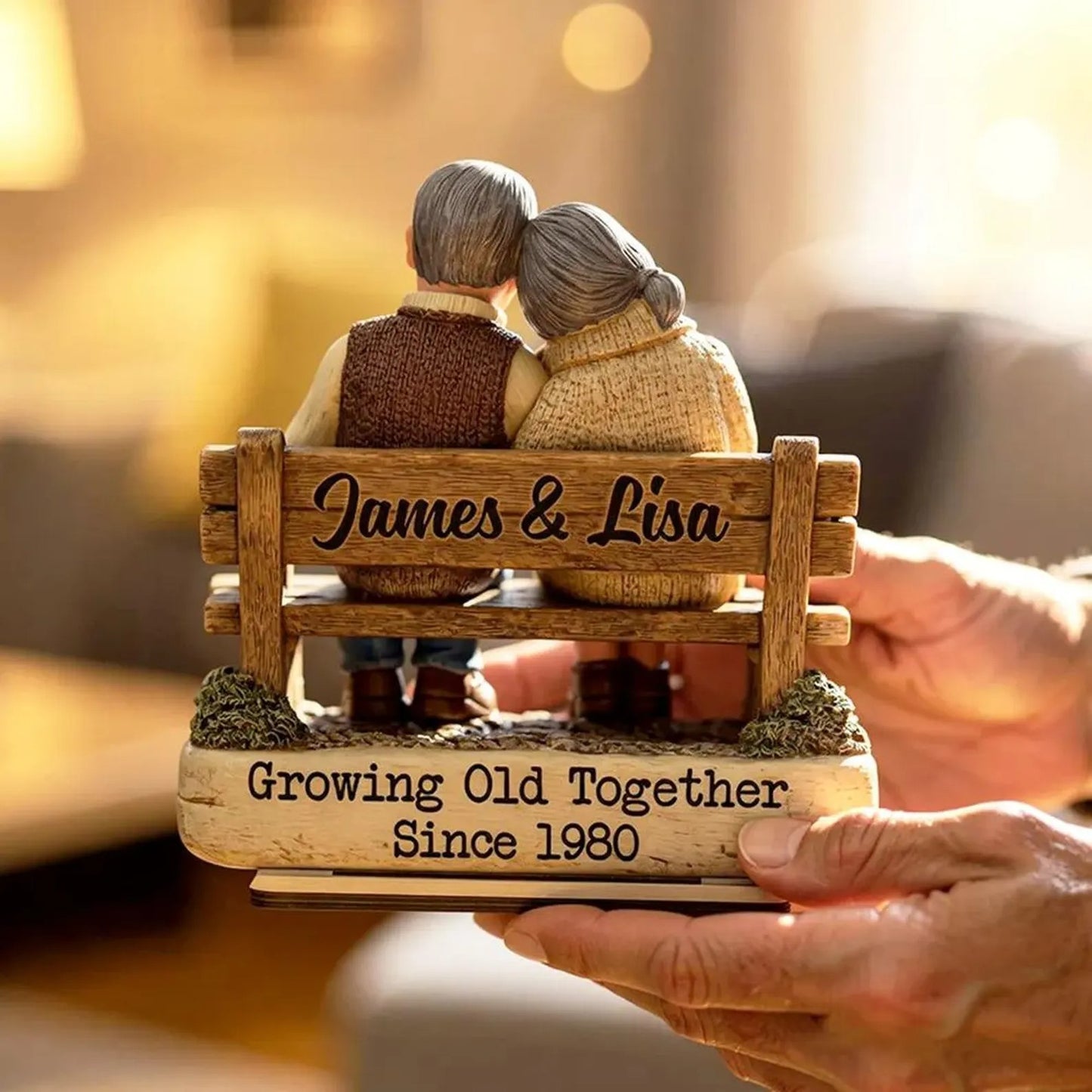 Custom Couple Bench Figurine – Growing Old Together Gift