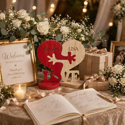 Personalized Intertwined Heart-Shaped Wooden Couple Figurine