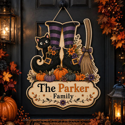 Custom Family Name Witch Boots Sign