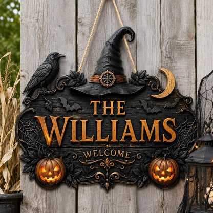 Custom Family Name Gothic Halloween Door Hanger