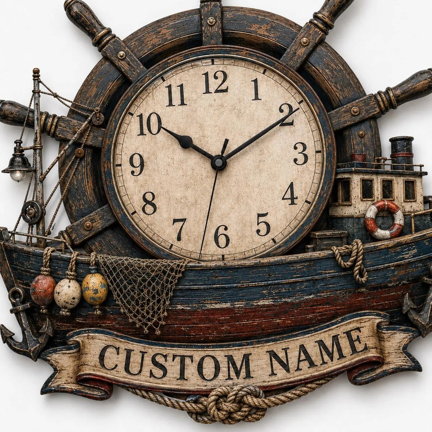 Personalized Fishing Boat Ship Wheel Clock