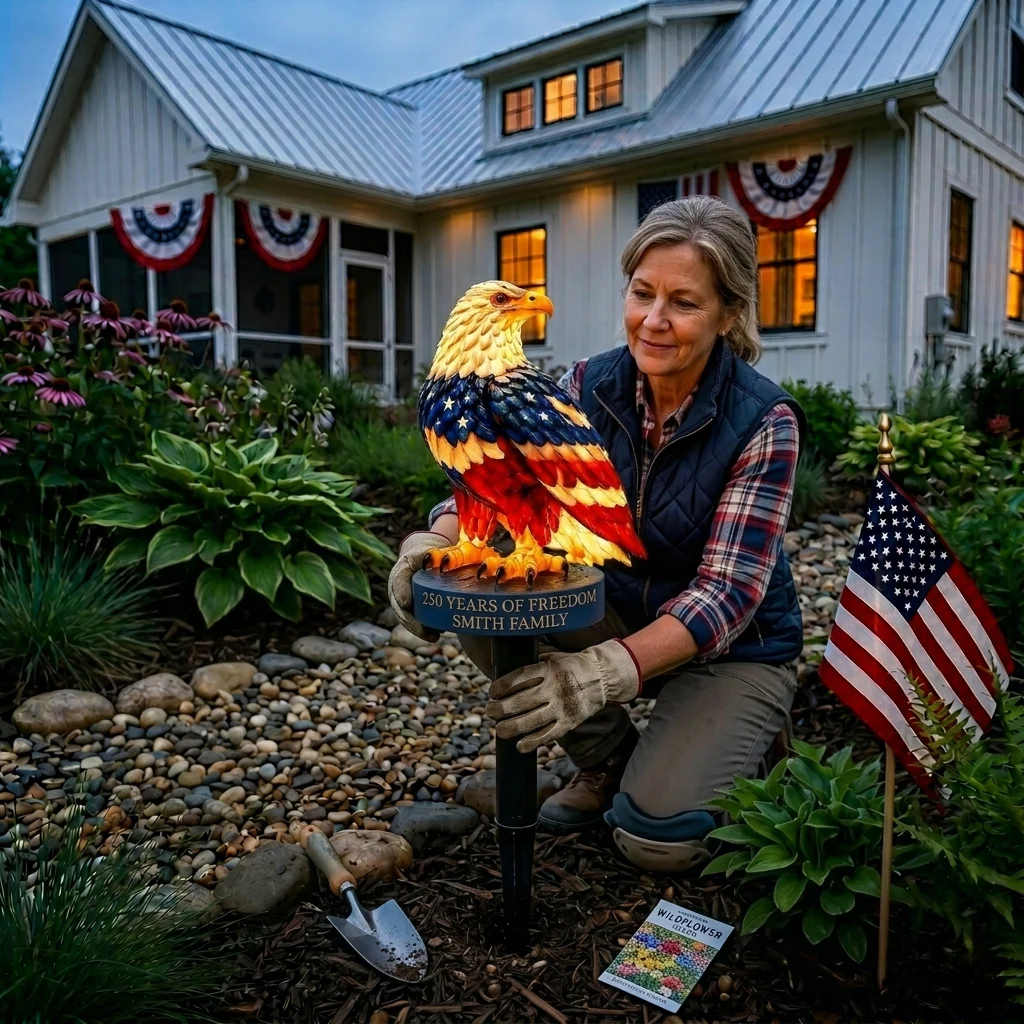Personalized Patriotic Eagle Garden Light
