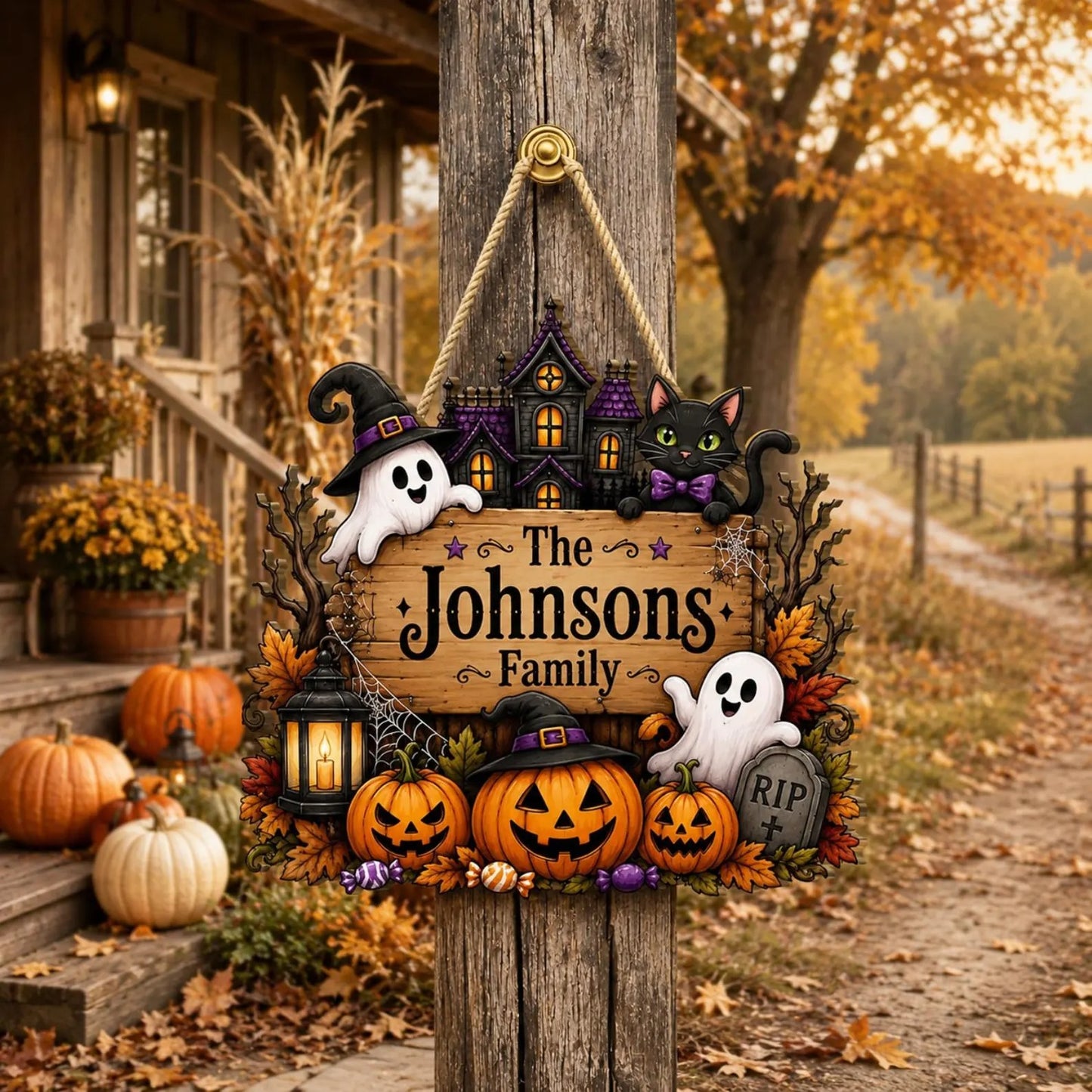 Custom Pumpkin Ghost Wooden Sign,Fall Porch Welcome Sign