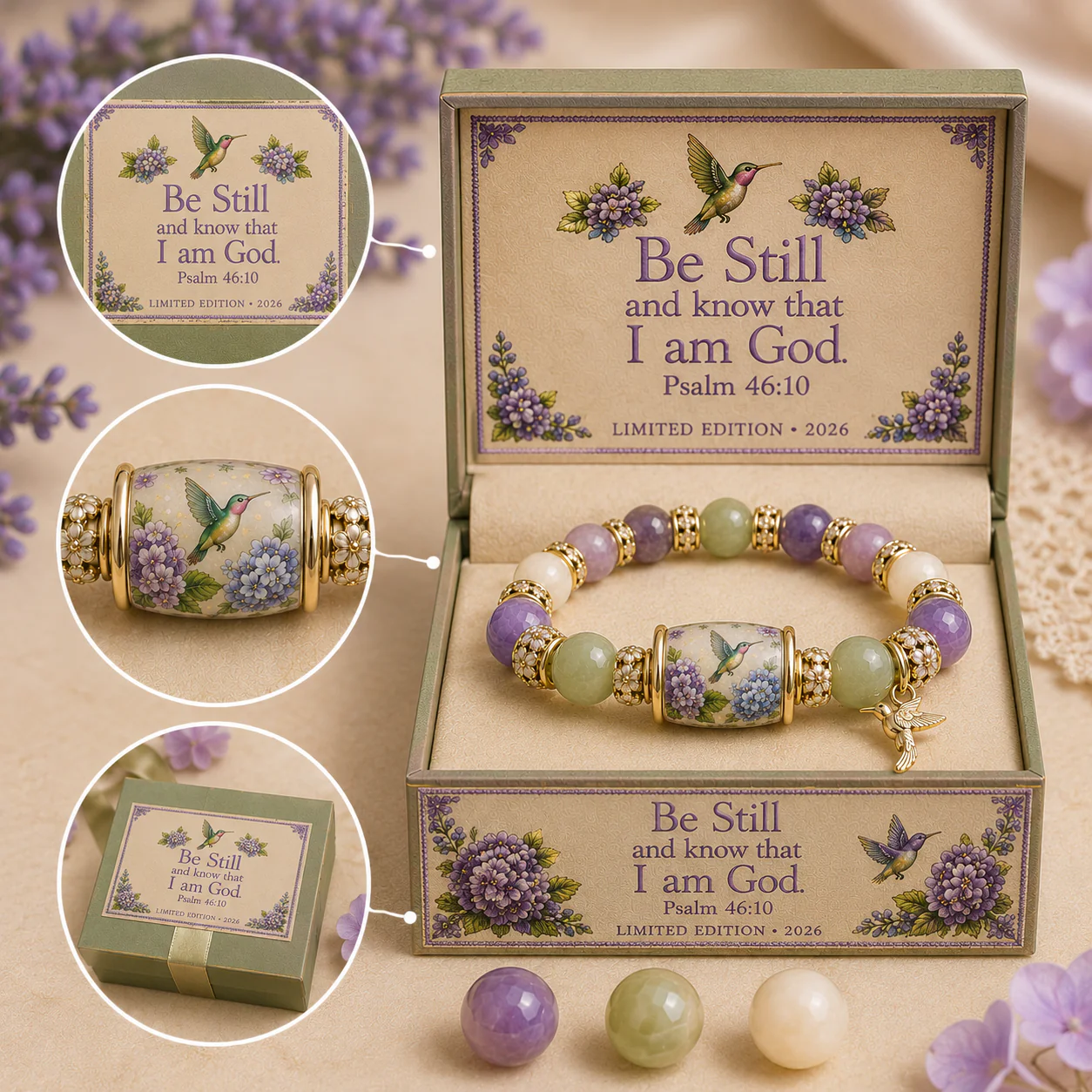💜 Hummingbird Garden Faith Bracelet 🌸 | Custom message available on the gift box
