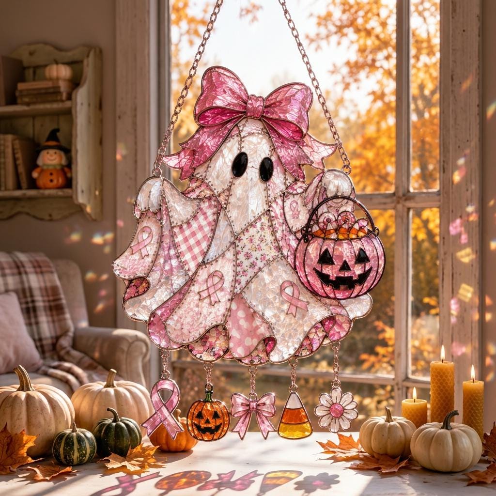 🎀 Pink Ghost Halloween Suncatcher 👻