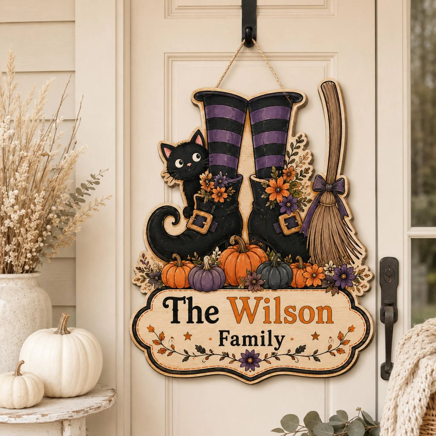 Custom Family Name Witch Boots Sign