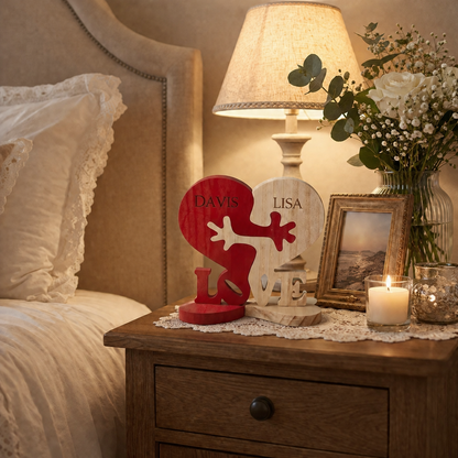 Personalized Intertwined Heart-Shaped Wooden Couple Figurine