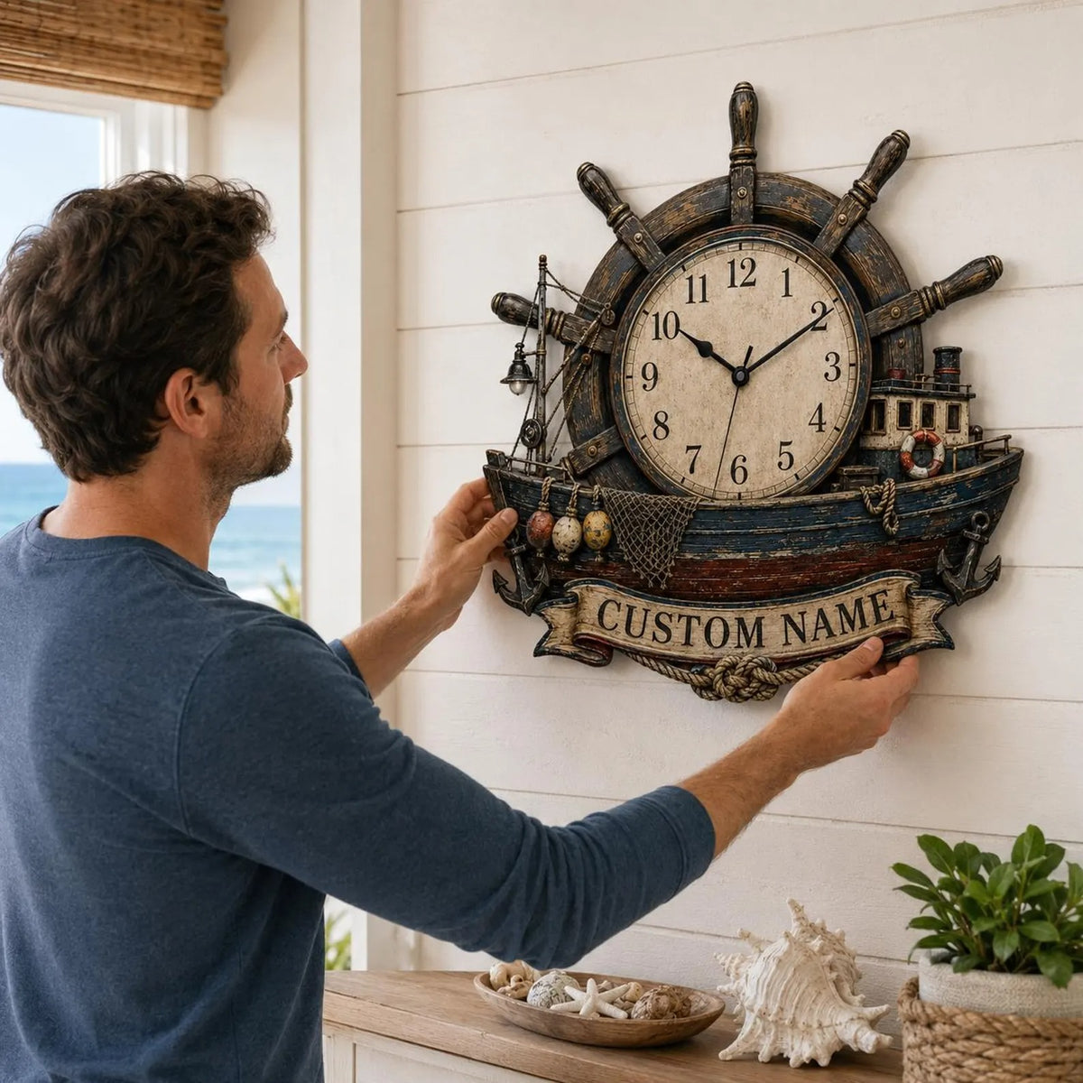 Personalized Fishing Boat Ship Wheel Clock