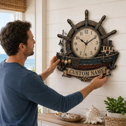 Personalized Fishing Boat Ship Wheel Clock