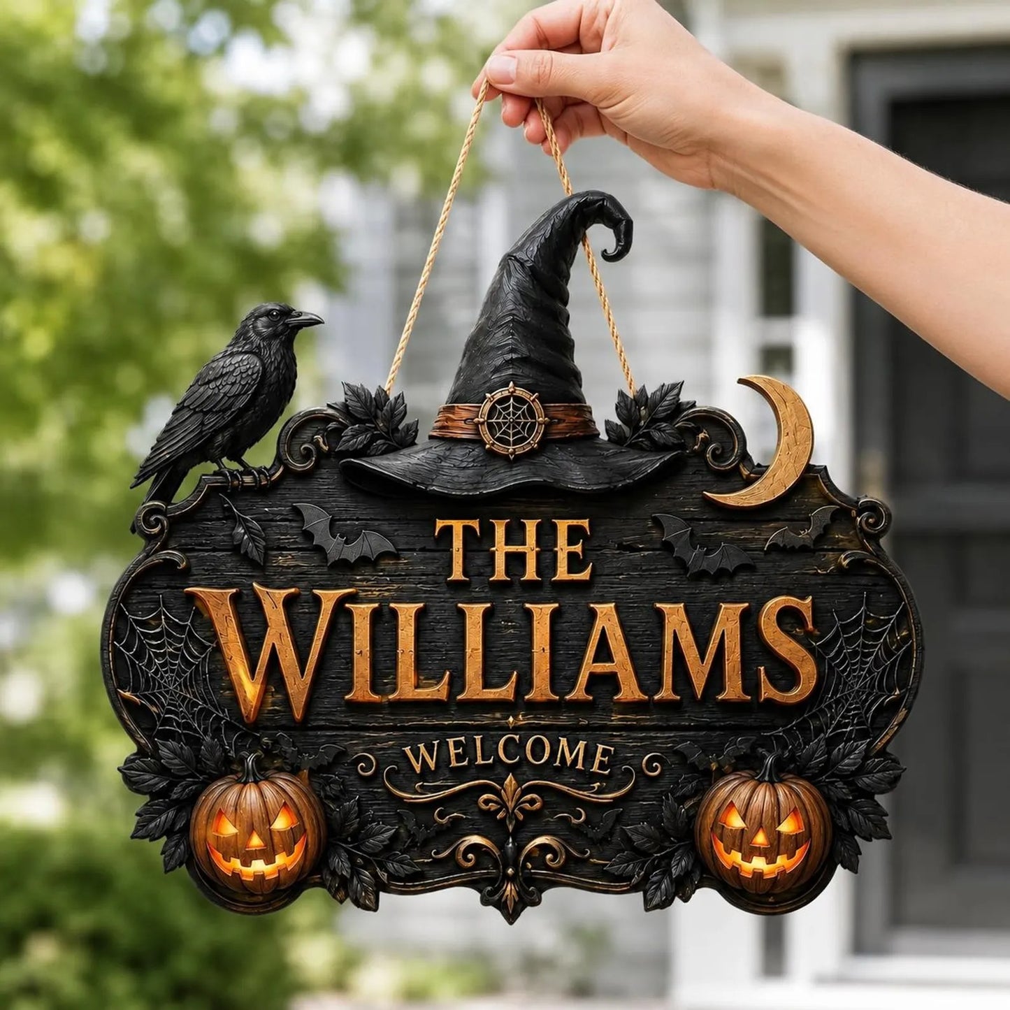 Custom Family Name Gothic Halloween Door Hanger