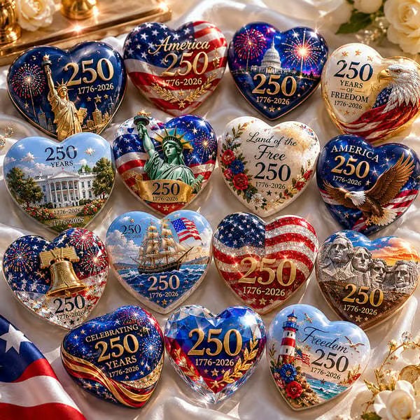America 250th Anniversary Commemorative Heart Ornament Collection