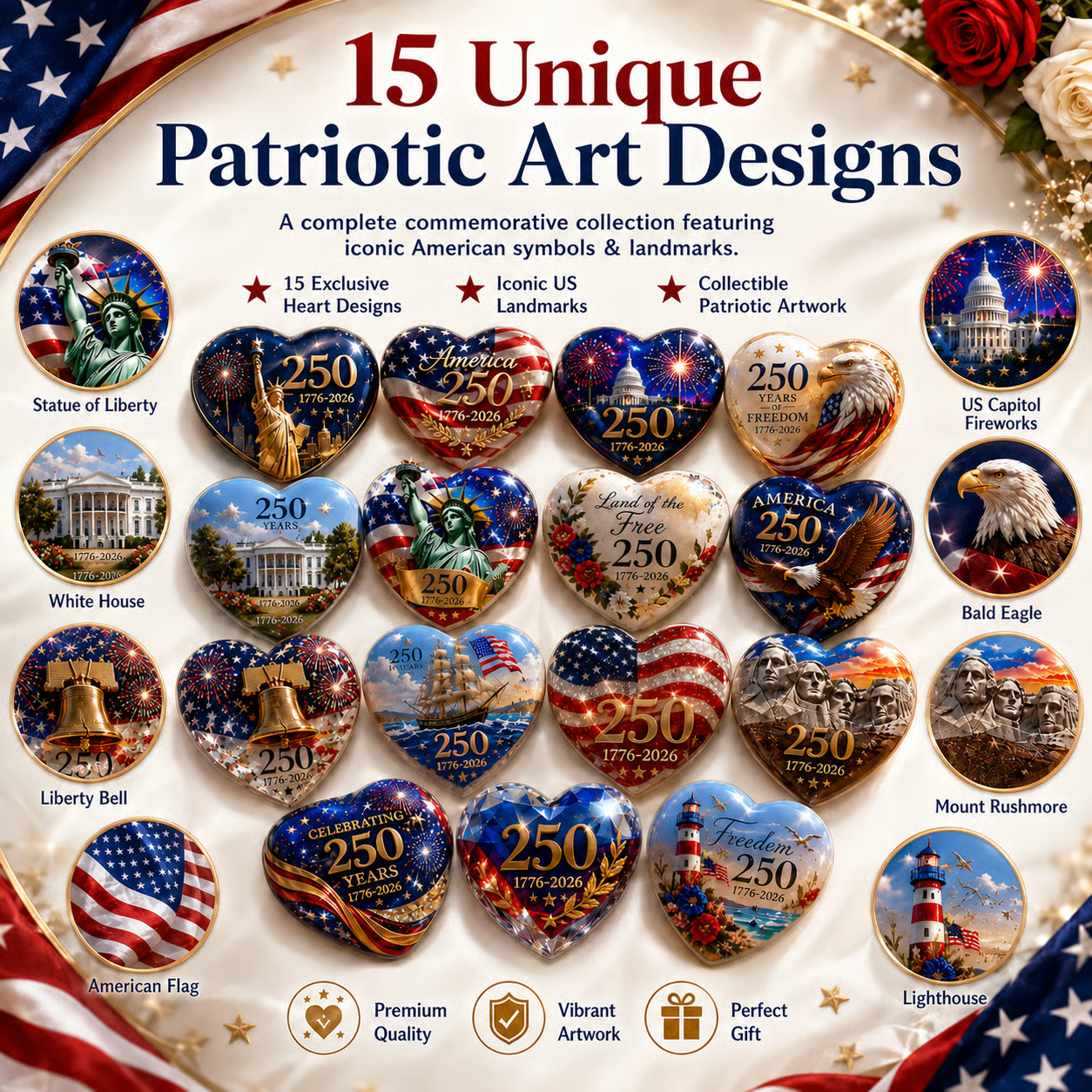 America 250th Anniversary Commemorative Heart Ornament Collection
