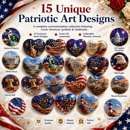 America 250th Anniversary Commemorative Heart Ornament Collection