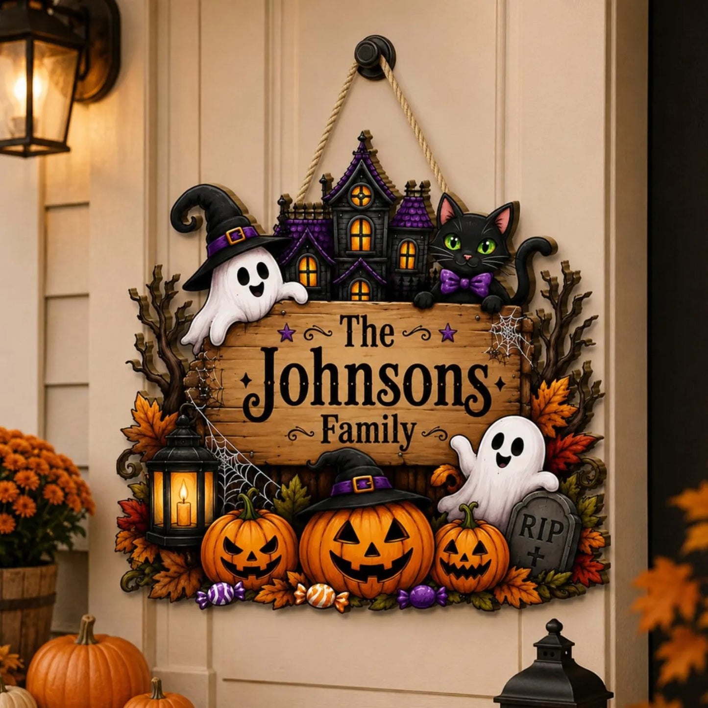 Custom Pumpkin Ghost Wooden Sign,Fall Porch Welcome Sign