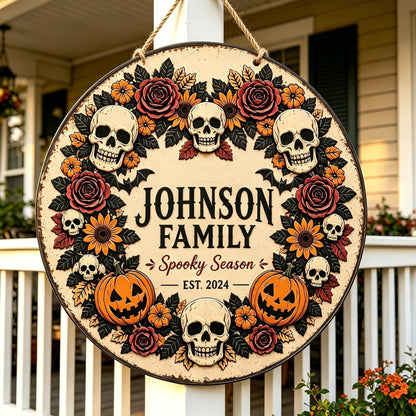Personalized Halloween Metal Sign,Skull Pumpkin Fall Wreath Sign