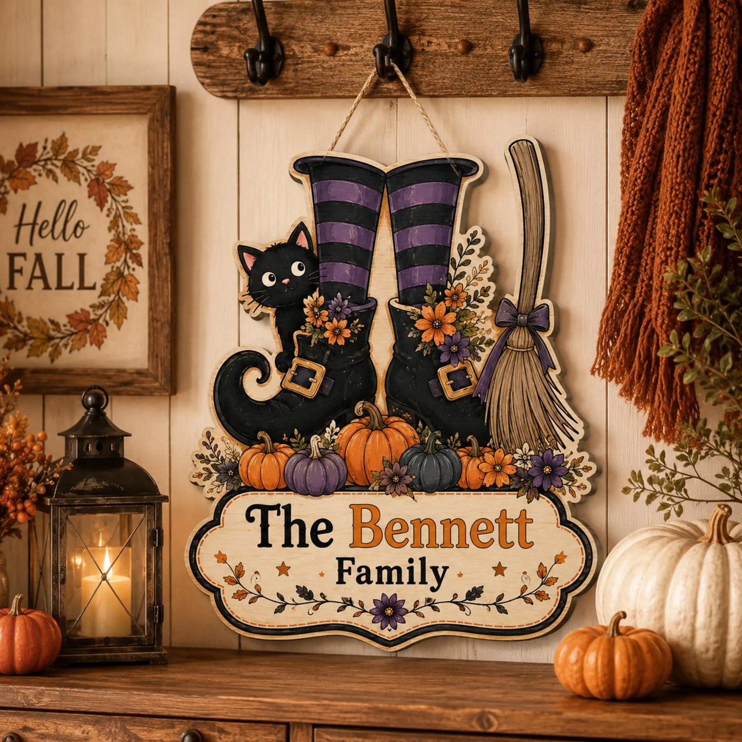Custom Family Name Witch Boots Sign