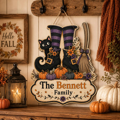 Custom Family Name Witch Boots Sign