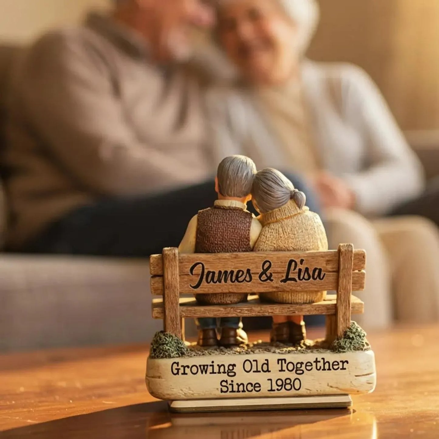 Custom Couple Bench Figurine – Growing Old Together Gift
