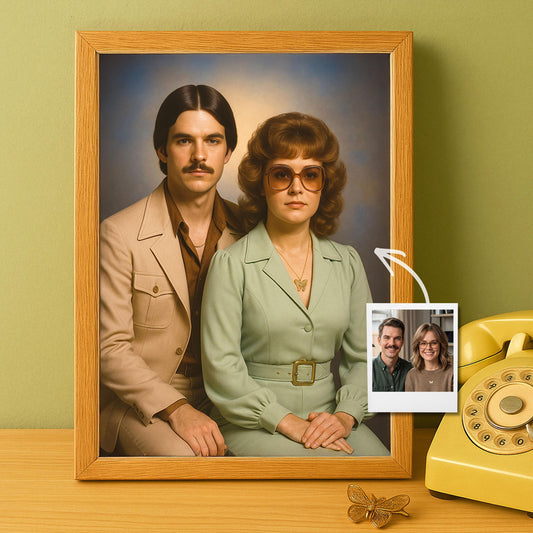 Personalized 1970s Couple Portrait from Photo