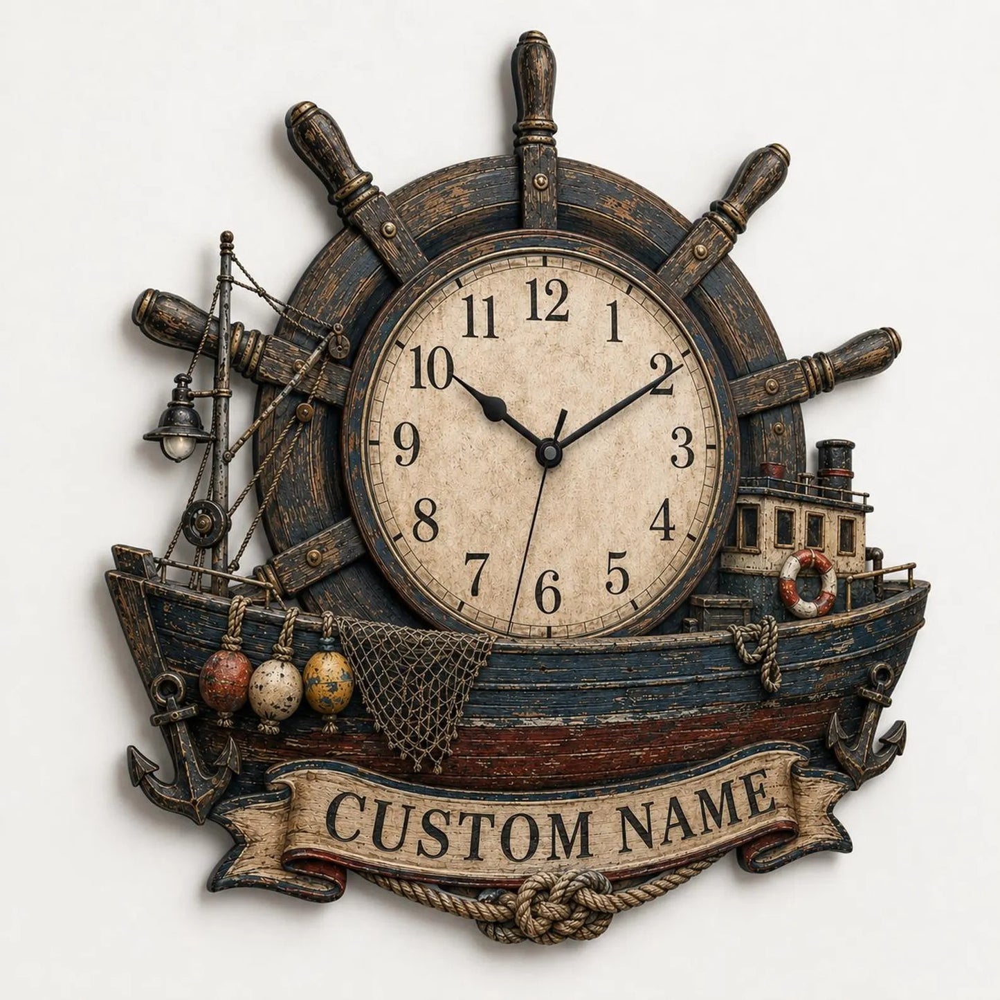Personalized Fishing Boat Ship Wheel Clock